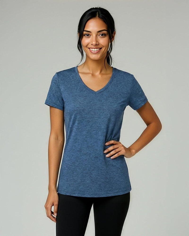 REALESSENTIALS Real Essentials 5 Pack: Women's Dry Fit Short Sleeve V Neck Workout Top - Fitness Pilates Gym Athletic Yoga T-Shirt (Plus Available), Set 8, S - Image 2